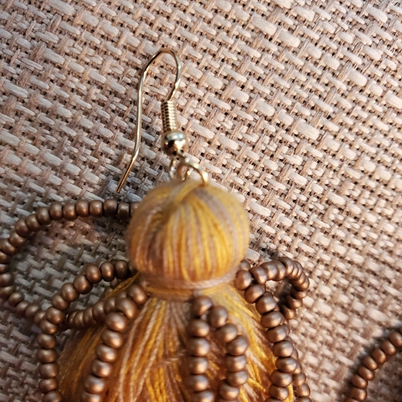 🐕 2 pairs of beaded tassel earrings gold & green - Picture 5 of 5